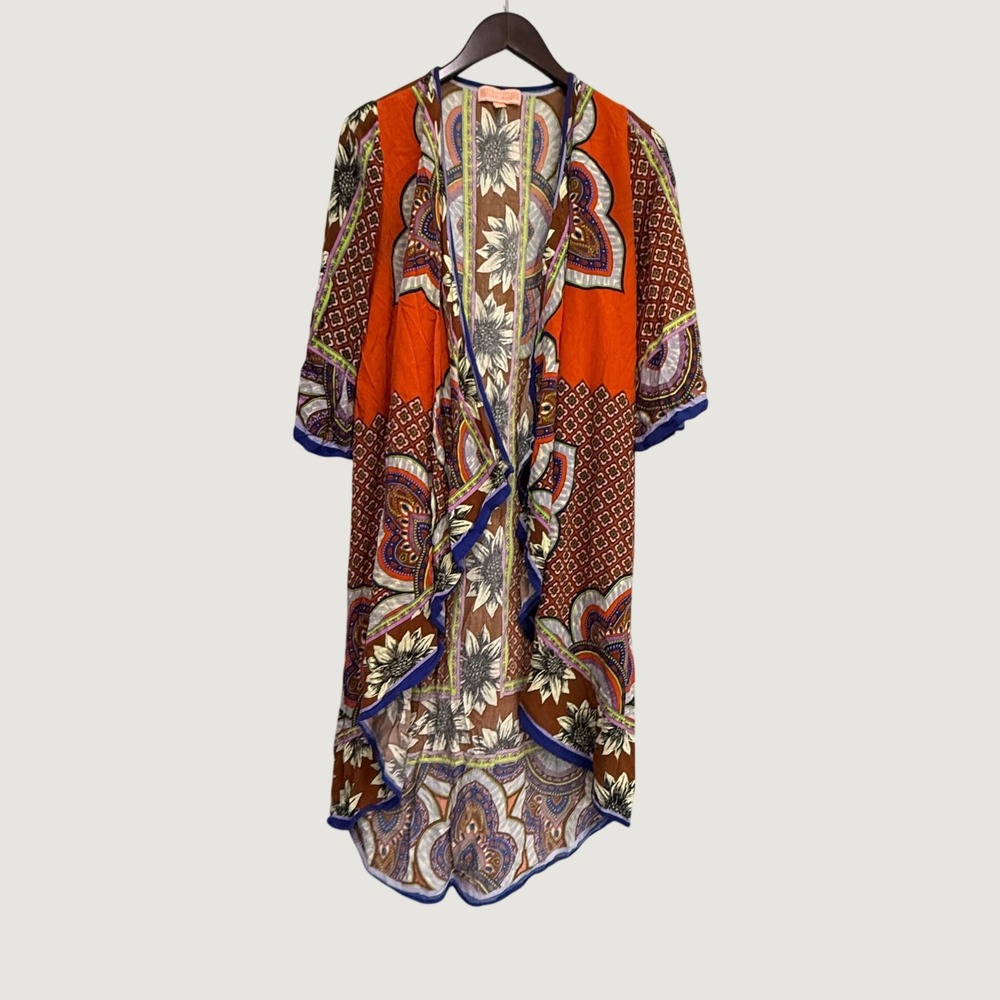 Boho Kimono Cardigan festival resort Paisley Floral High Low Rayon Wrap Medium